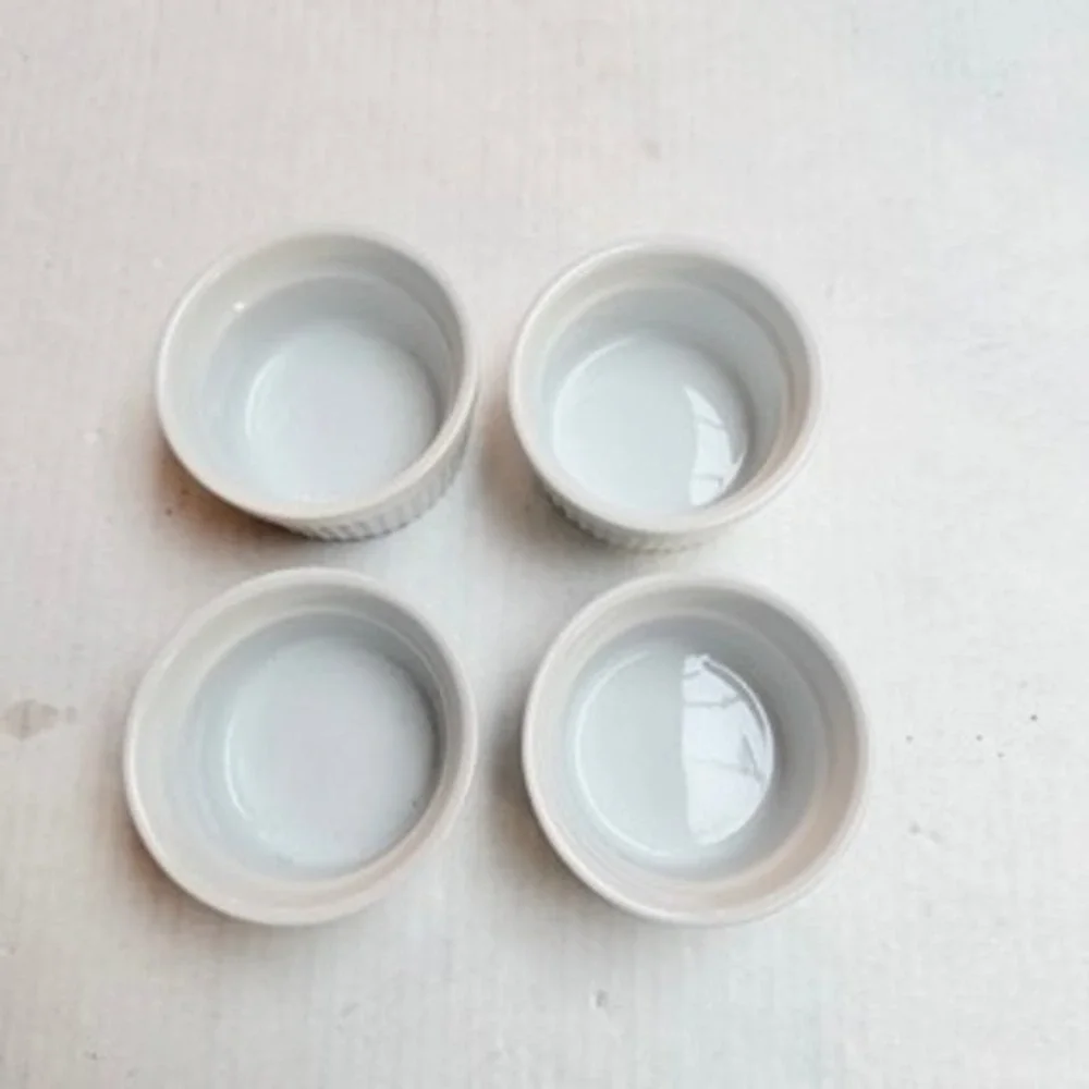 Pier 1 Imports White Porcelain Ramekins Set of 4 Fluted Souffle Dishes 3.5 Inch